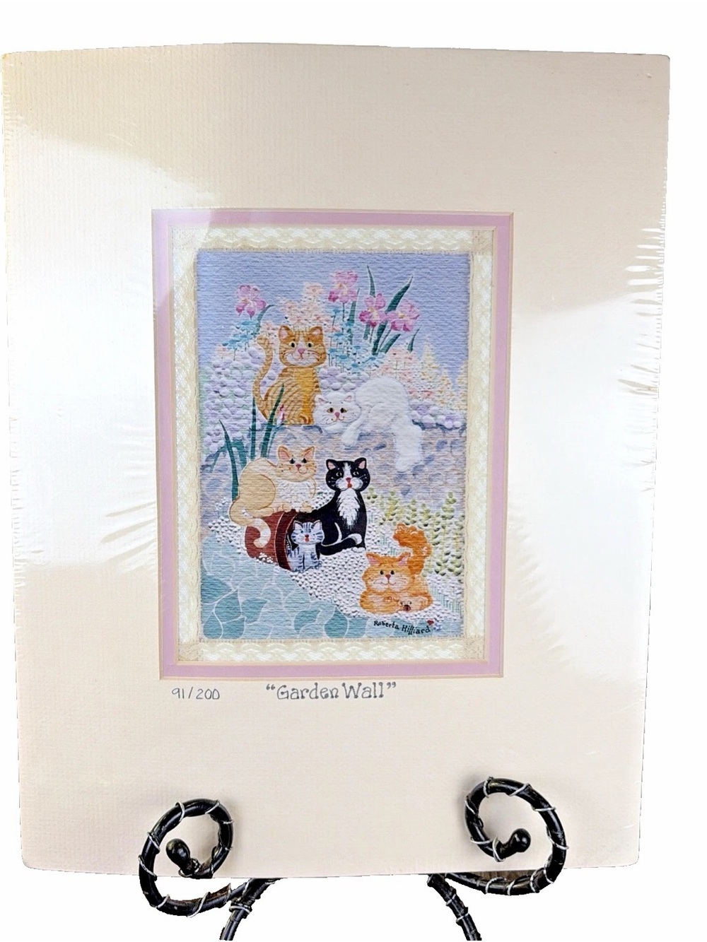 Vintage Roberta Hilliard Signed & Numbered Print "Garden Wall" Cats Cert of Auth